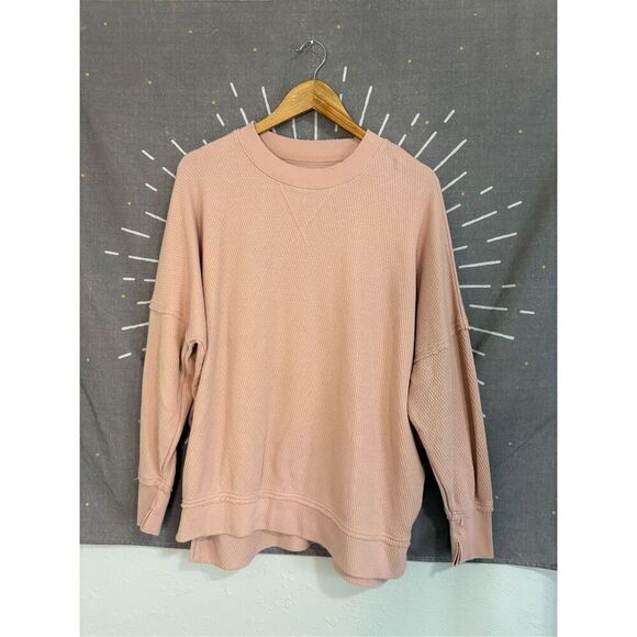 Aerie Pink Cozy Up Cream Waffle Knit Crewneck - Picture 1 of 5